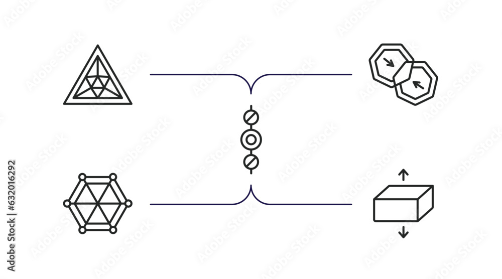 Poster geometric figure outline icons set. thin line icons such as triangle of triangles, merge, center ali