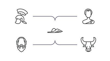 greece outline icons set. thin line icons such as armor, alexander the great, , socrates, minotaur vector.