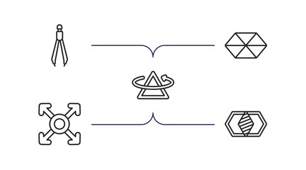 geometry outline icons set. thin line icons such as construction, hexahedron, rotate, extend, join vector.