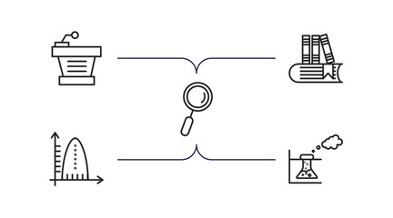 education outline icons set. thin line icons such as classroom tribune, hardbound book, magnification lens, ballistic, experimentation vector.