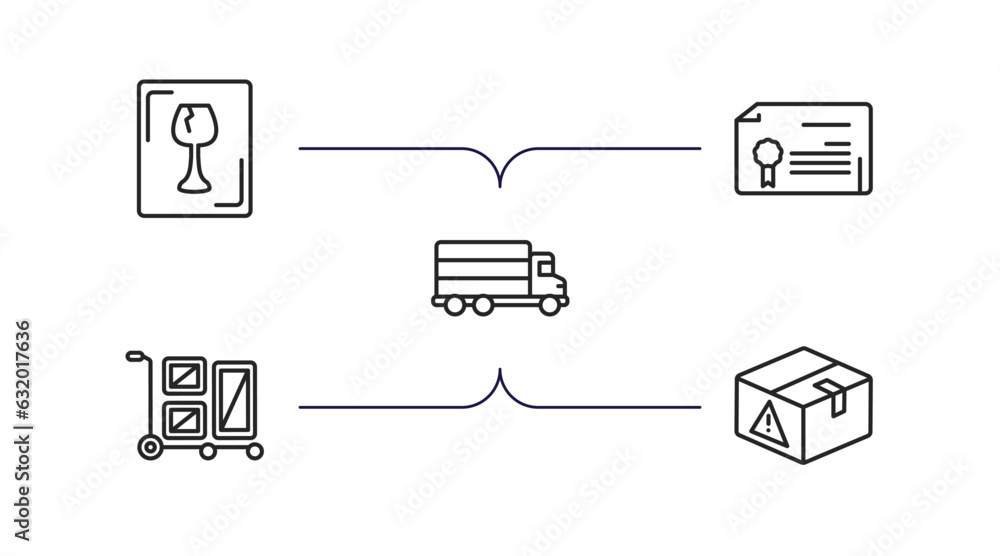 Poster delivery and logistic outline icons set. thin line icons such as fragile, waybill, shipping, package