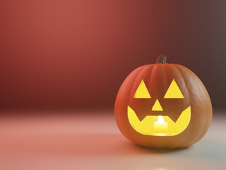  Halloween pumpkin with lighting candle. 3d illustration 