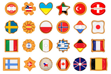 Set homemade cookie with flag country world in tasty biscuit