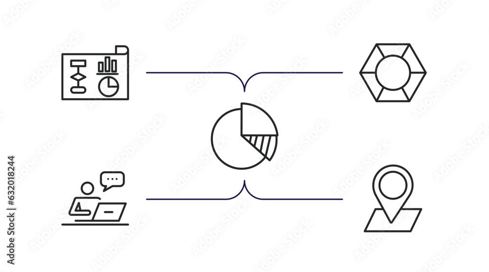 Poster business and analytics outline icons set. thin line icons such as business plan, polygonal chart, da