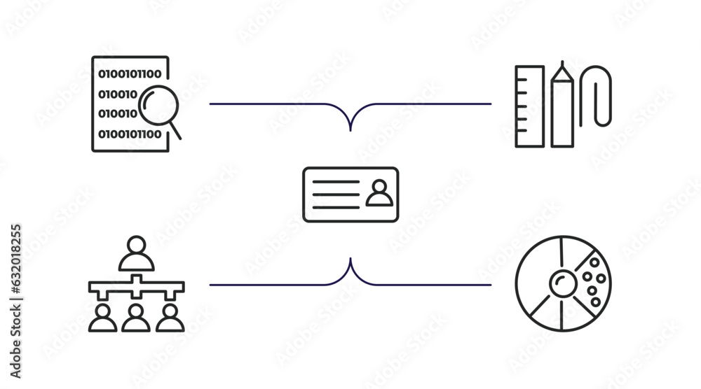 Poster business and analytics outline icons set. thin line icons such as binary data search, supplies, busi