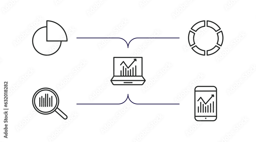 Poster business and analytics outline icons set. thin line icons such as chart pie, data analytics flow, la