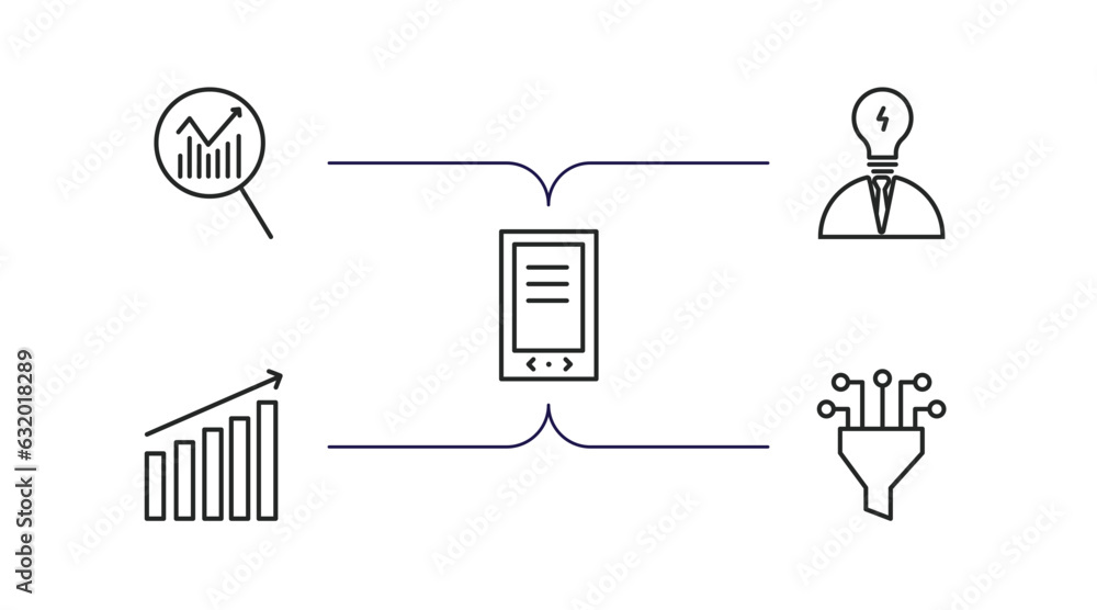 Poster business and analytics outline icons set. thin line icons such as data analytics, business skills, g