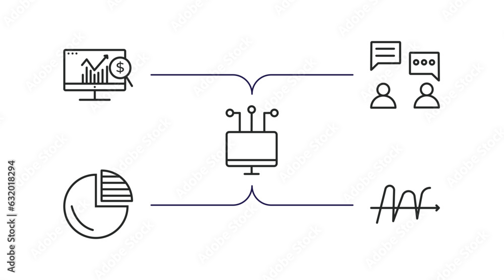 Poster business and analytics outline icons set. thin line icons such as dollar analysis bars, consulting, 