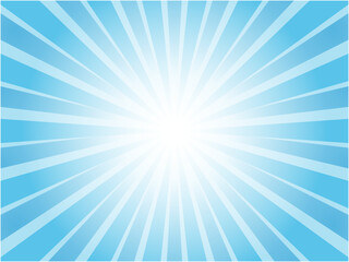 太陽光線がまぶしいレトロイメージの集中線背景素材_ライトブルー