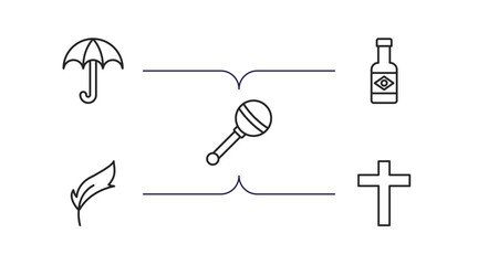 brazilia outline icons set. thin line icons such as sun umbrella, cachaca, rattle, feathers, lent vector.