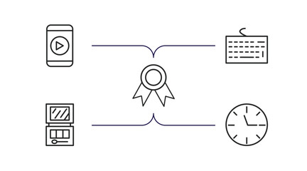 blogger and influencer outline icons set. thin line icons such as mobile video, keyboard, label, makeup palette, clock vector.