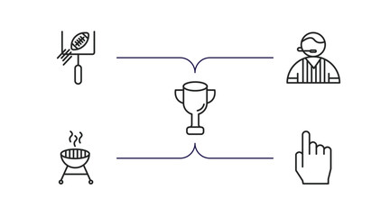 american football outline icons set. thin line icons such as american football goal, referee, trophy, , foam finger vector.