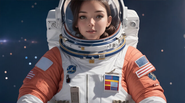 Full shot female astronaut wearing spacesuit by Generative AI