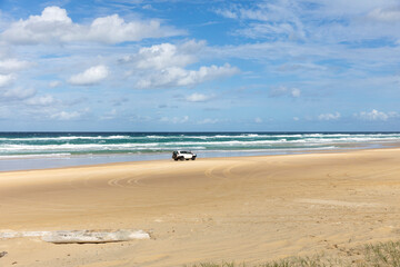 4x4 Vehicle 75 Mile beach Fraser K'gari Island in Queensland,Australia 