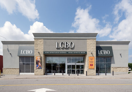 TORONTO, CANADA-AUGUST 04, 2023: The Liquor Control Board of Ontario (LCBO) store. LCBO is a government enterprise in Ontario established in 1927 with over 680 retail stores. Copy space.