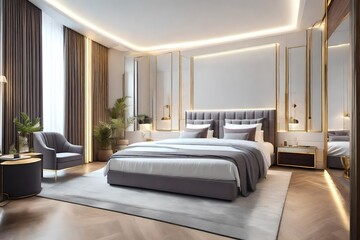 living room with white bed 
Created using generative AI tools
