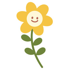 Yellow flower drawing for floral decoration, spring and summer, nature and garden icon, branding logo, fabric print, cute sticker, tattoo, social media post, poster, print, frame decoration, etc.