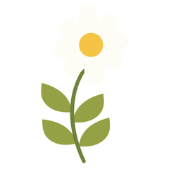 Illustration of white flower, green leaves for floral print, picnic, spring, summer, plants, tree, cute patches, shirt print, nature, garden, home decor, stickers, plush toy, doll, backyard, poster