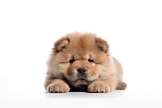  Cute chow chow puppy on white background.