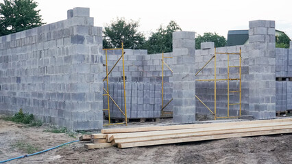 Building a house, blocks and bricks, floor boards
