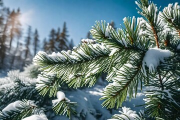 pine branches covered with snow 
Created using generative AI tools