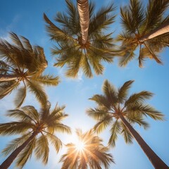 Fototapeta na wymiar Palm trees, sun, blue sky, vacation mood