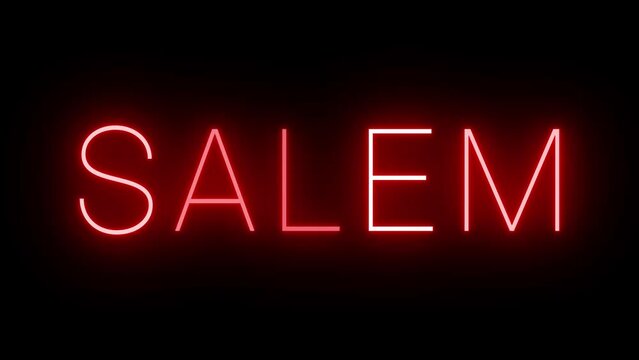 Red flickering and blinking animated neon sign for the city of Salem