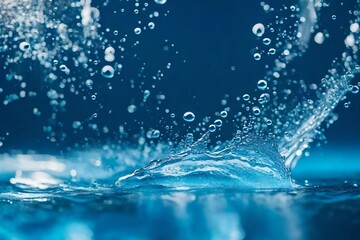 transparent bubbles in the water and water drop falling on the water's surface 
Created using generative AI tools