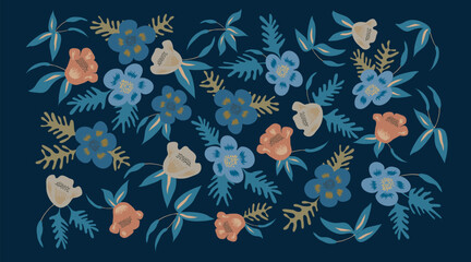 Obraz premium Tropical Flowers and leaves with seamless pattern style.Vector illustration.