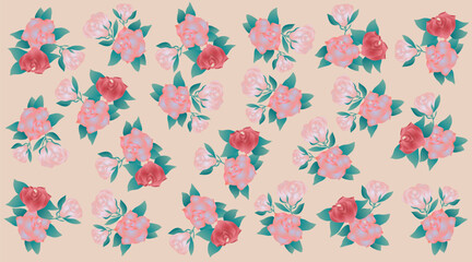 Flowers pink roses and green leaves.Pastel color style.Vector illustration.