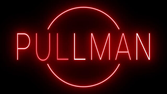 Red flickering and blinking animated neon sign for the city of Pullman
