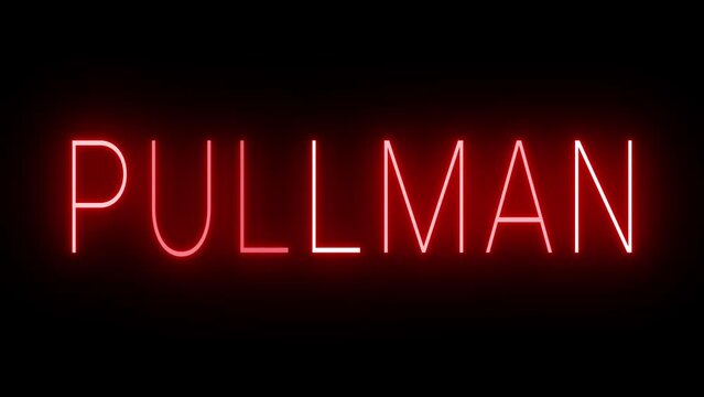 Red flickering and blinking animated neon sign for the city of Pullman