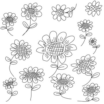 hand painted sunflower Vector icon set