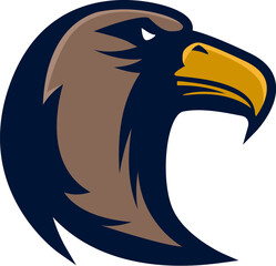 Eagle head. Sport team or club mascot.  Design element for logo, label, emblem, sign. Vector illustration.