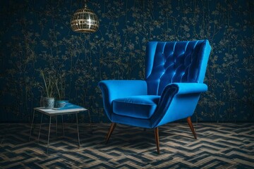 Fototapeta na wymiar blue chair on the wall Created using generative AI tools