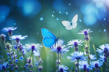 colorful pretty butterfly flying  on a flower   Created using generative AI tools
