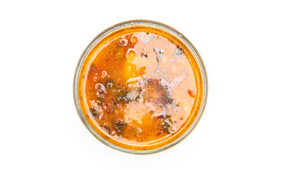 Indian potato gravy sabji on white background isolated