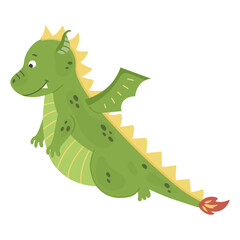 Flying cute green dragon, baby dinosaur for kids