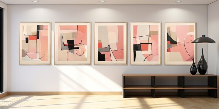 abstract background of art illustration framed in minimalism style grunge paint brush texture set on wall, mockup idea, Generative Ai