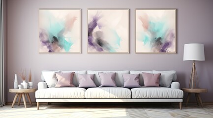  abstract background of art illustration framed in minimalism style color splash set on wall in living room,  mockup idea, Generative Ai