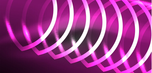 Neon laser lines, circles waves abstract background. Neon light or laser show, electric impulse, power lines, techno quantum energy impulse, magic glowing dynamic lines