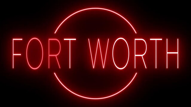 Red flickering and blinking animated neon sign for the city of Fort Worth