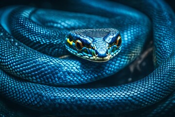 close up of a blue dangerous snake   Created using generative AI tools
