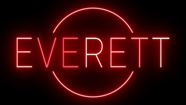 Red flickering and blinking animated neon sign for the city of Everett