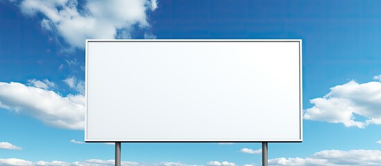 blank billboard with a white screen against a backdrop of clouds and a blue sky. It can be used as a banner for advertising and represents a business concept.