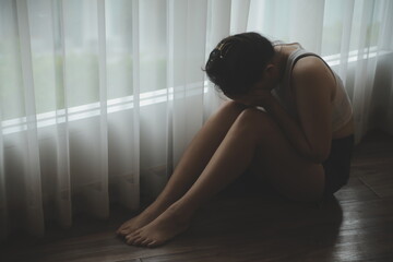 panic attacks alone young girl sad fear stressful depressed emotional.crying use hand cover face...