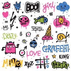 Graffiti Elements as Street Wall Painting Art Vector Set