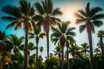 Fototapeta na wymiar palm trees in the evening Created using generative AI tools