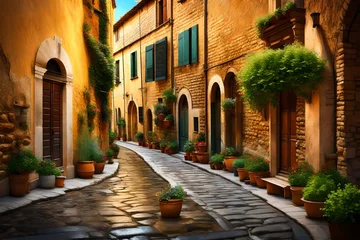 Fototapeten a charming 3D rendering of a quaint historic street in a picturesque old town. © Ahtesham