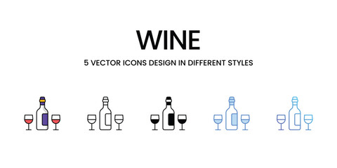 Wine Icon Design in Five style with Editable Stroke. Line, Solid, Flat Line, Duo Tone Color, and Color Gradient Line. Suitable for Web Page, Mobile App, UI, UX and GUI design.